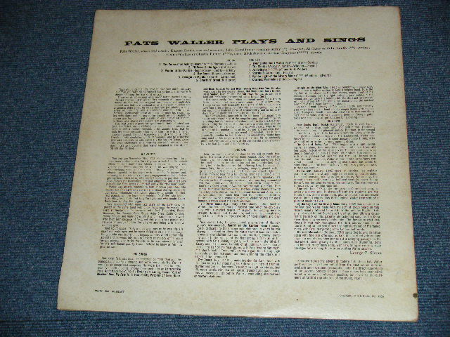 画像: FATS WALLER - PLAYS AND SINGS / 1956 US ORIGINAL MONO LP  