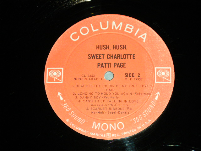 画像: PATTI PAGE - HUSH, HUSH, SWEET CHARIOTTE ( Ex+++/Ex+++ ) /1968? US ORIGINAL 3rd Press "White 360 SOUND" Label  MONO Used LP 