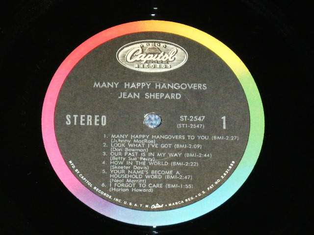 画像: JEAN SHEPARD - MANY HAPPY HANGOVERS  ( MINT-/MINT- ) / 1966 US AMERICA ORIGINAL STEREO  Used LP  