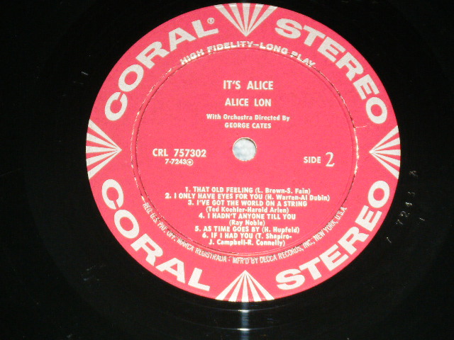 画像: ALICE LON - IT'S ALICE ( Ex+++/Ex+++ Looks: MINT-) / 1950's US AMERICA ORIGINAL STEREO Used LP  