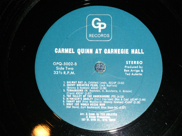 画像: CARMEL QUINN - AT CARNEGIE HALL ( MINT-,Ex++/Ex+++ )  / 19?? US ORIGINAL STEREO  Used LP 