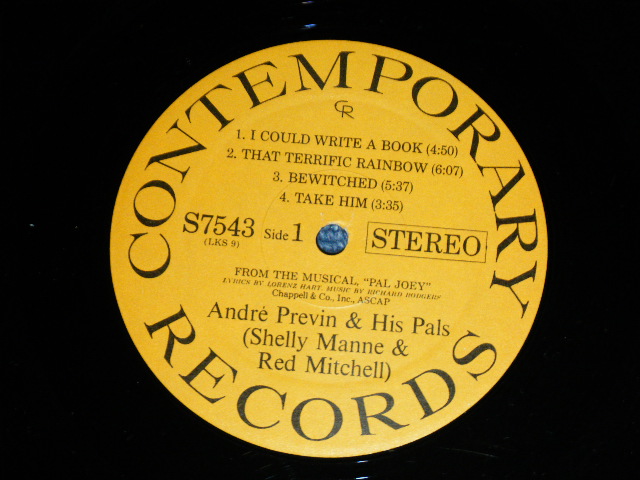 画像: ANDRE PREVIN and His PALS SHELLY MANNE & RED MITCHELL  - PAL JOEY ( Ex+/Ex++ ) / 1959 US AMERICA ORIGINAL "YELLOW Label with BLACK Print Label" STEREO Used LP