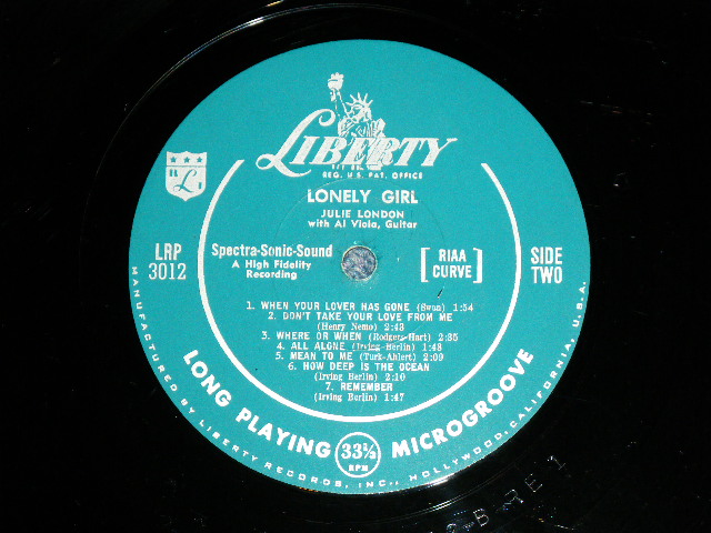 画像: JULIE LONDON - LONELY GIRL ( Ex+++/MINT-- ) / 1956 US ORIGINAL "TURQUOICE GREEN Label" MONO Used  LP 