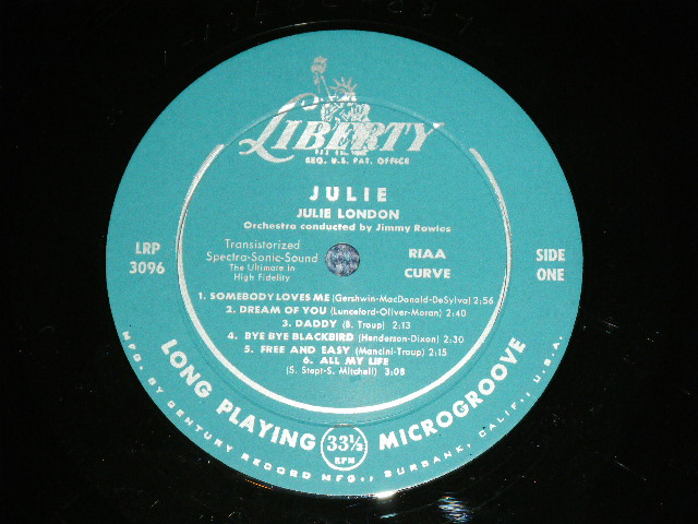 画像: JULIE LONDON - JULIE  ( Turquoise color Label FC:Ex+++,BC:Ex++/A:Ex++,B:MINT- ) / 1957 MONO "1st PRESS Turquoise Color LABEL" Used LP