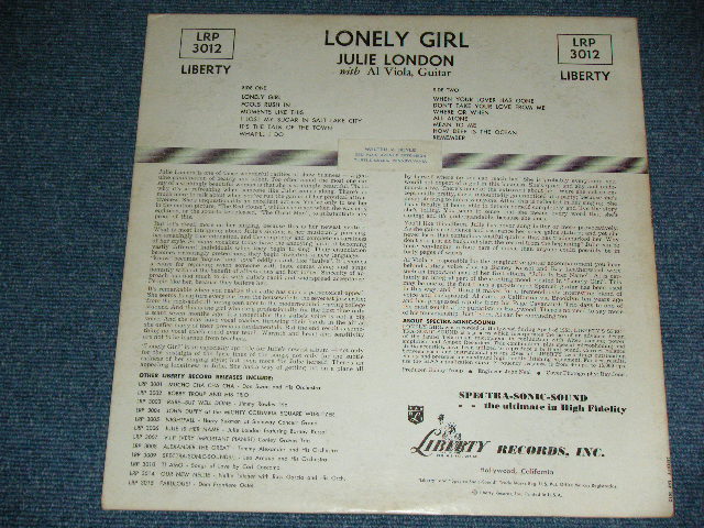 画像: JULIE LONDON - LONELY GIRL ( Ex+++/MINT-- ) / 1956 US ORIGINAL "TURQUOICE GREEN Label" MONO Used  LP 