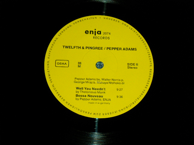 画像: PEPPER ADAMS - TWELFTH & PINGREE  ( Ex+++/MINT-) / 1975  WEST GERMANY ORIGINAL Used LP 