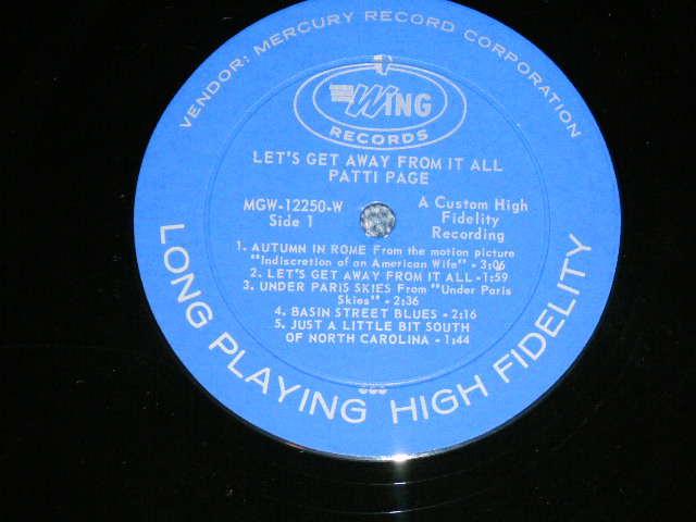 画像: PATTI PAGE - SINGS LET'S GET AWAY FROM IT ALL ( Ex/Ex )  /1960's  US ORIGINAL MONO Used LP