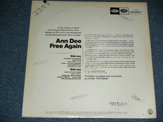 画像: ANN DEE - FREE AGAIN  ( Ex-/Ex++)  / 1967 US AMERICA ORIGINAL "PROMO"  MONO Used LP 