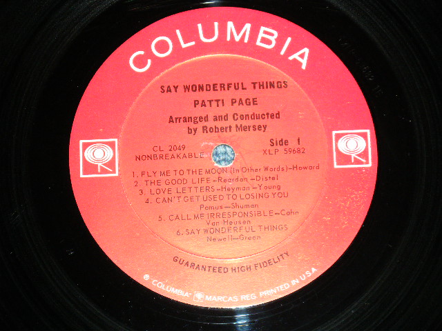 画像: PATTI PAGE - SAY WONDERFUL THINGS (Ex+/Ex+++) /1963 US AMERICA  ORIGINAL"2 EYES with GURANTEED HUGH FIDELITY Label" MONO Used  LP 