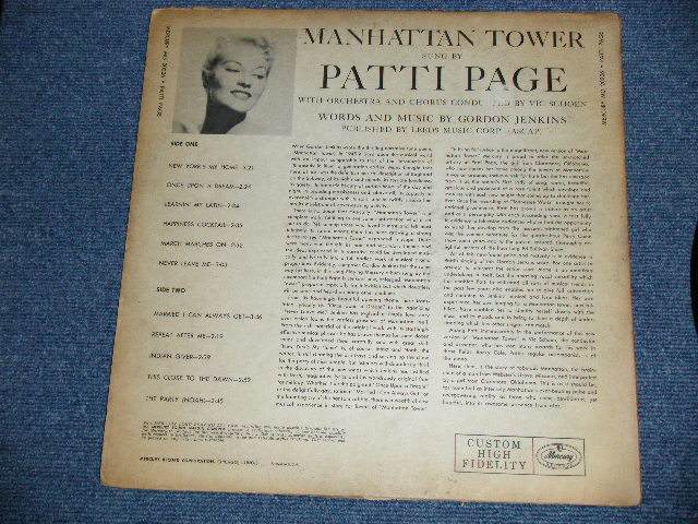 画像: PATTI PAGE -  MANHATTAN TOWER   ( VG+++/Ex-)    / 1956 US AMERICA  ORIGINAL 1st Press "CUSTOM HIGH FIDELITT credit on Front Cover" "BLACK with SILVER Print Label"  MONO Used LP