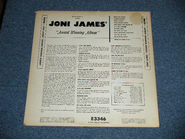 画像: JONI JAMES -  AWARD WINNING ALBUM ( Ex/Ex++ Looks:Ex) / 1960 US AMERICA 1st Press "YELLOW Label"  MONO Used LP 