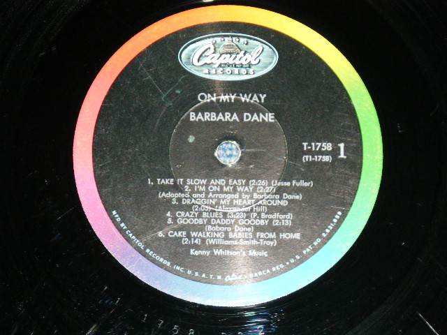 画像: BARBARA DANE - ON MY WAY  ( Ex,VG+ / Ex+ Looks: Ex )  / 1962 US AMERICA ORIGINAL "BLACK with RAINBOW Ring CAPITOL Logo on TOP Label" MONO  Used LP  