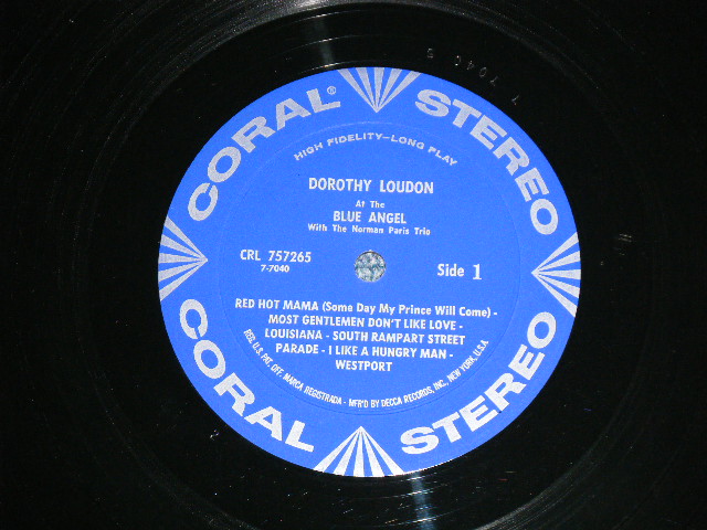 画像: DOROTHY LOUDON  with NORMAN PARIS TRIO - AT THE BLUE ANGEL  ( Ex/Ex+)  / 1959 US AMERICA ORIGINAL"BLUE Label"  STEREO Used LP