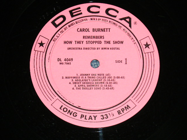 画像: CAROL BURNETT - REMEMBERS : HOW THEY STOPPED THE SHOW  : 1st DEBUT Album ( Ex/Ex+++ ) / 1960  US AMERICA ORIGINAL "PINK Label PROMO" MONO  Used LP 