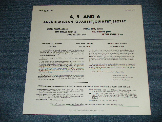 画像: JACKIE McLEAN - 4 5 and 6  ( Ex+++/MINT- )  / 1983 US AMERICA REISSUE Used  LP 