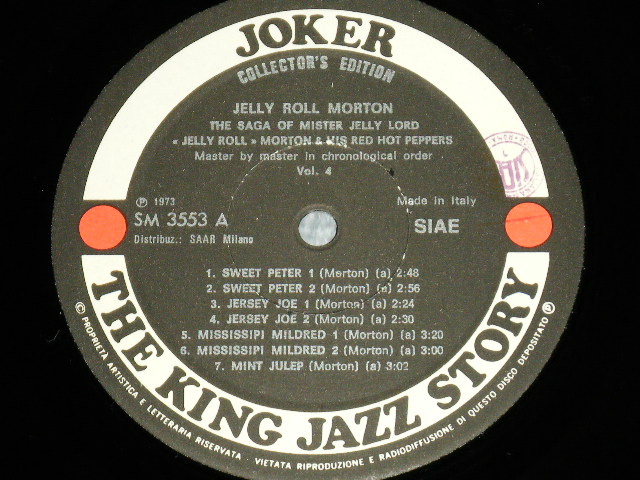 画像: JELLY ROLL MORTON (Pre-War Pioano Jazz) - 4 : THE SAGA OF MISTER JELLY LORD ( Ex++/MINT-) 　/ 1973 Version  US AMERICA Used LP