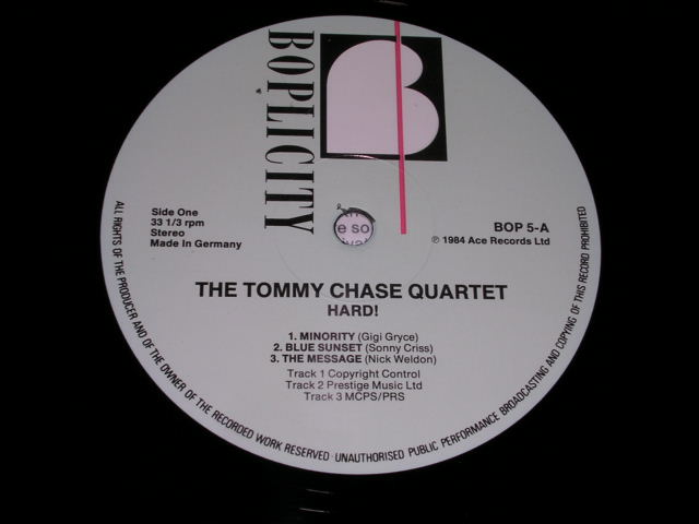 TOMMY CHASE QUARTET - HARD! / 1984 UK ORIGINAL LP - パラダイス