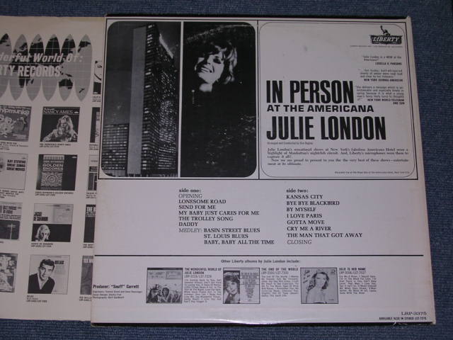 画像: JULIE LONDON - IN PERSON AT THE AMERICANA ( Ex+++/MINT- ) / 1964 US ORIGINAL MONO LP