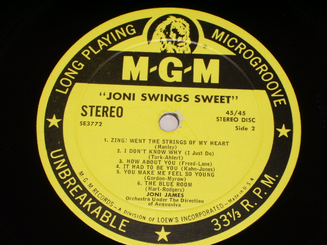 画像: JONI JAMES - JONI SINGS SWEE ( FC:Ex++,BC:Ex+/ Ex++ Looks:Ex+ ) / 1959 US ORIGINAL YELLOW Label  STEREO LP