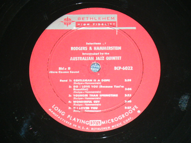 画像: THE AUSTRALIAN JAZZ QUARTET - SELLECTIONS OF RODGERS & HAMMERSTEIN / 1957 US ORIGINAL MAROON Label MONO LP  