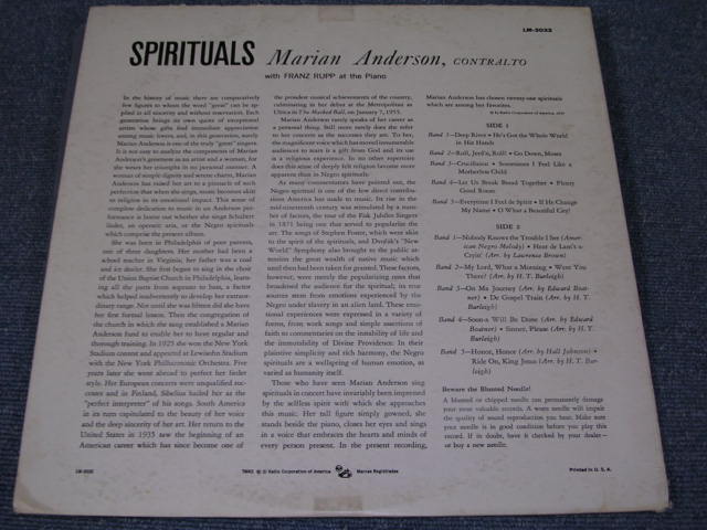 画像: MARIAN ANDERSON - SPIRIUALS / 1950s US ORIGINAL MONO LP 