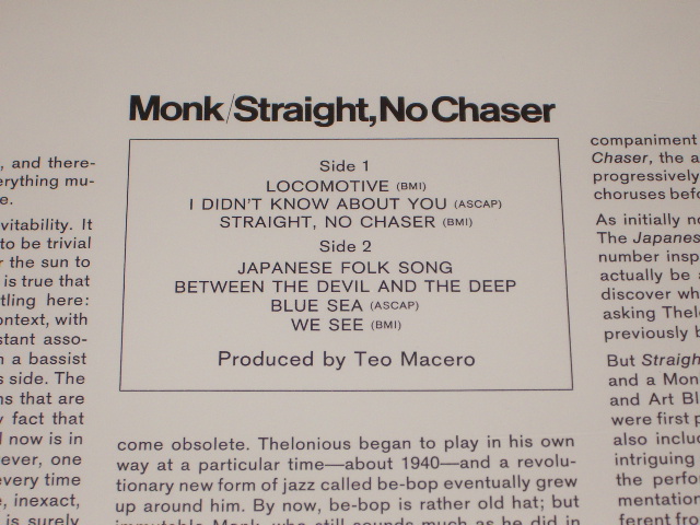 画像: THELONIOUS MONK -  STRAIGHT, NO CHASER (SEALED) / US AMERICA REISSUE "BRAND NEW SEALED" LP