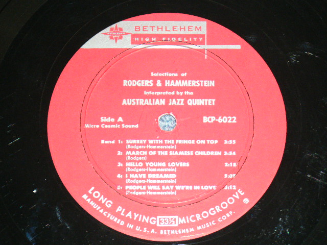 画像: THE AUSTRALIAN JAZZ QUARTET - SELLECTIONS OF RODGERS & HAMMERSTEIN / 1957 US ORIGINAL MAROON Label MONO LP  