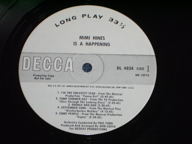 画像: MIMI HINES - IS A HAPPENING (Ex++/Ex+++) / 1967 US AMERICA ORIGINAL" WHITE LABEL PROMO"  MONO Used LP